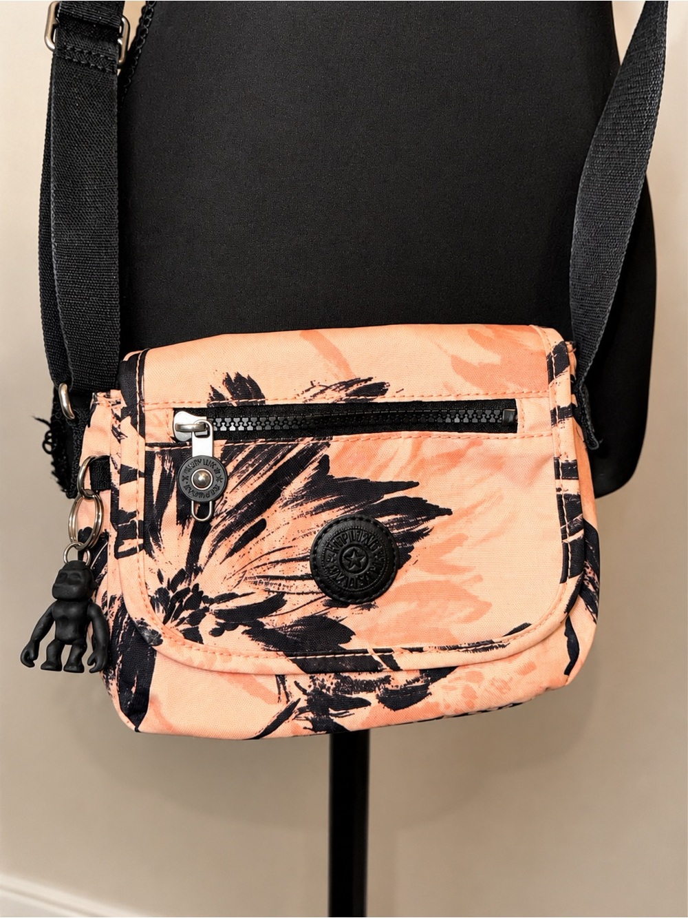 Kipling Floral Print Crossbody Bag | coral palm, print | Monkey Keychain